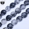 Modern cool flat round black hair quartz beads 25mm crystal beads strings