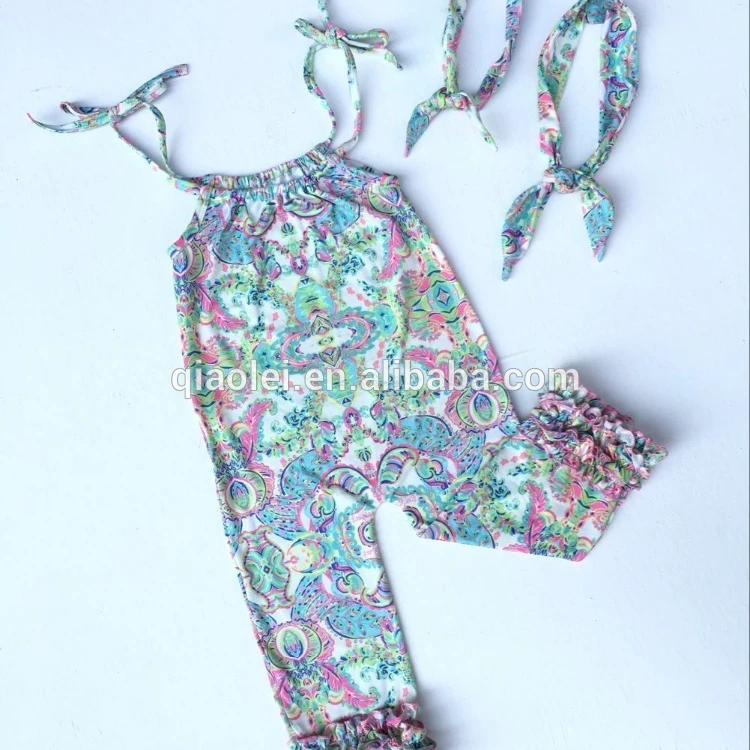 

Summer icing romper adjustable tie unique design wholesale baby suit, Pink and green