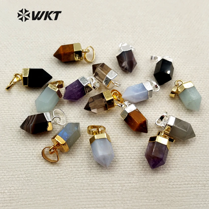 

WT-P1279 WKT wholesale small bullet point tiny multi gemstone real gold silver plated natural raw stone pendant, Picture