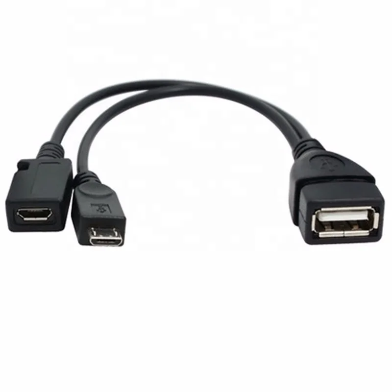 

2 In 1 OTG Micro USB Host Power HUB Y Splitter USB Adapter to Micro 5 Pin Male Female Cable for Android Tablet Phone, Black