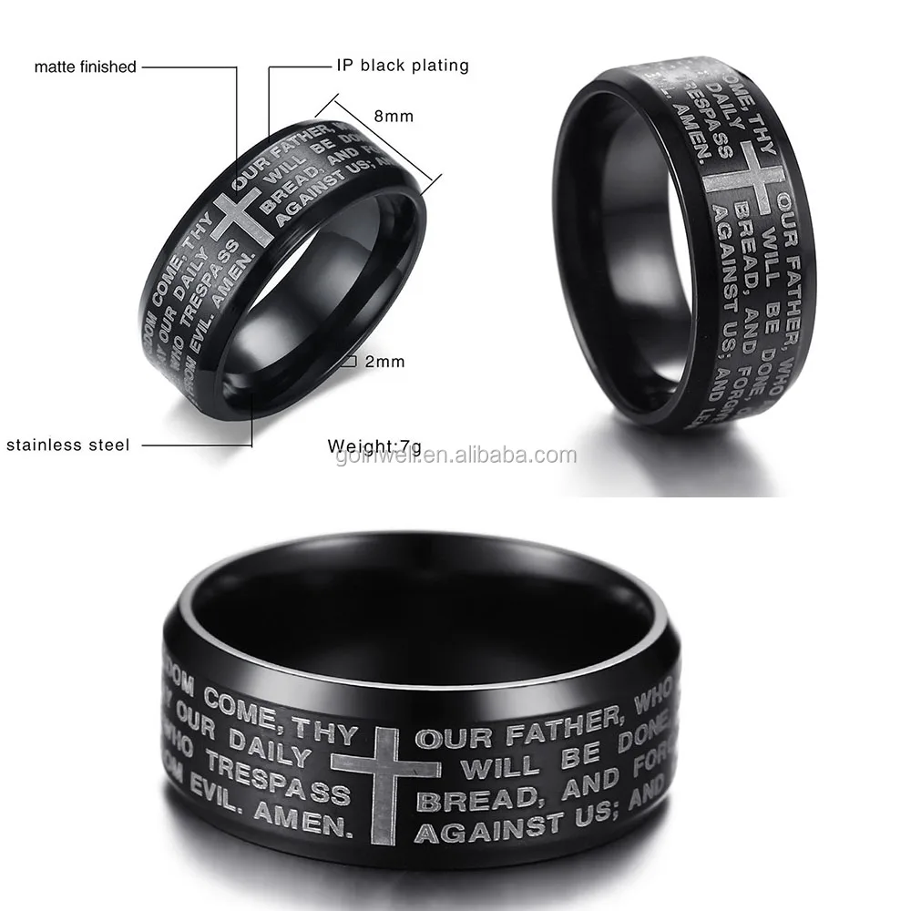 New Arrivals Stainless Steel Gold Jewelry Rings Jesus Product Custom Spanish Text Catholic