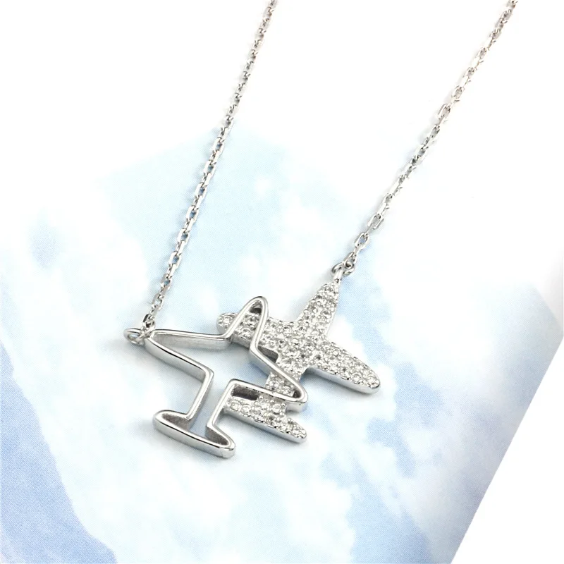 

S925 Plane Necklace Airplane Pendant Necklace Aircraft Chain Layered Necklace For Women, Silver