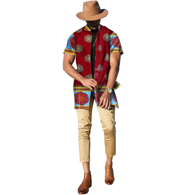 

Dashiki Traditional Clothing Men Short Sleeve Trench Print African Hooded Coat Custom Plus Size WYN174, Shown