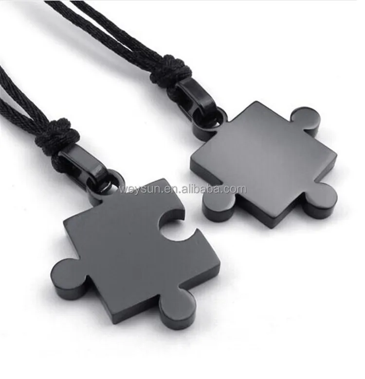 

Mens Womens Classical Couples Stainless Steel Puzzle Pendant Lover Necklaces for Valentine Gifts, Black, silver