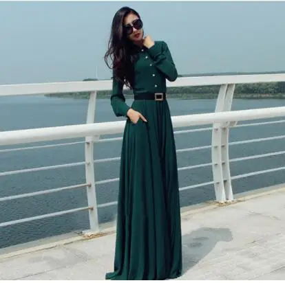 Long-sleeved temperament long dress mop dress large size women's clothing
