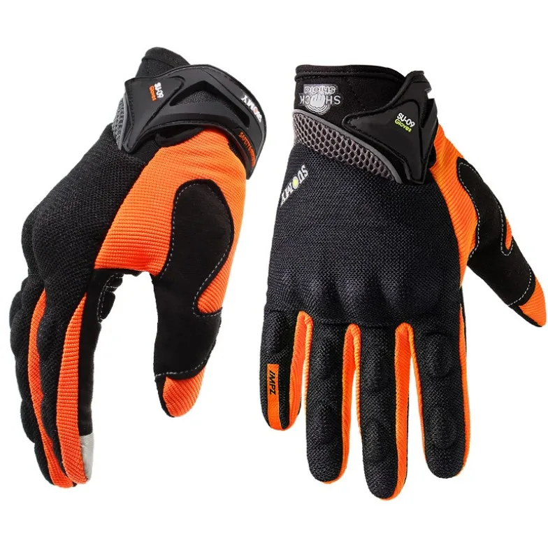 

Motocross touch screen anti-skid anti-skid breathable riding racing locomotive full finger gloves motorcycle men summer, Orange,black, green