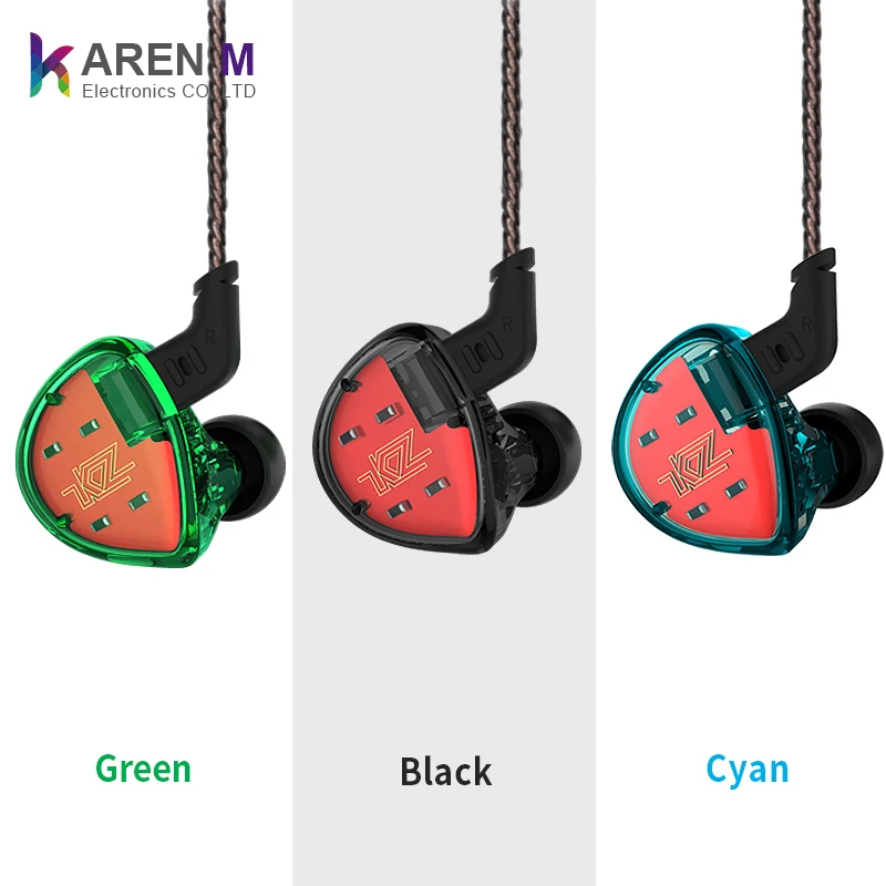 

KZ ES4 Balanced Armature Dynamic In ear Earphone earbuds BA Driver Noise Cancelling Headset With Mic KZ AS10 ZS5 ZS6 ZS10 BA10, Green/blue/black