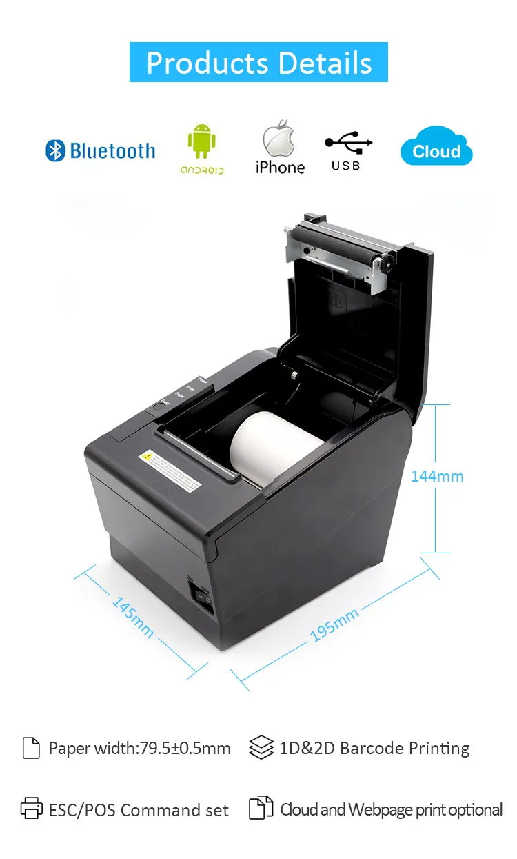 250mm/sec 80mm ESC/POS Thermal Dot Receipt Bill Printer AUTOCUT Roll