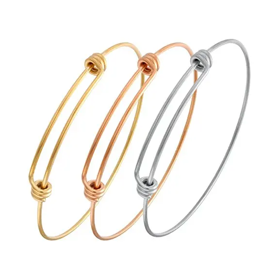 

Wholesale rose gold silver Adjustable Expandable Wire Blank 316L Stainless Steel Bangle Bracelet Jewelry Accessories, Rose gold & gold customization