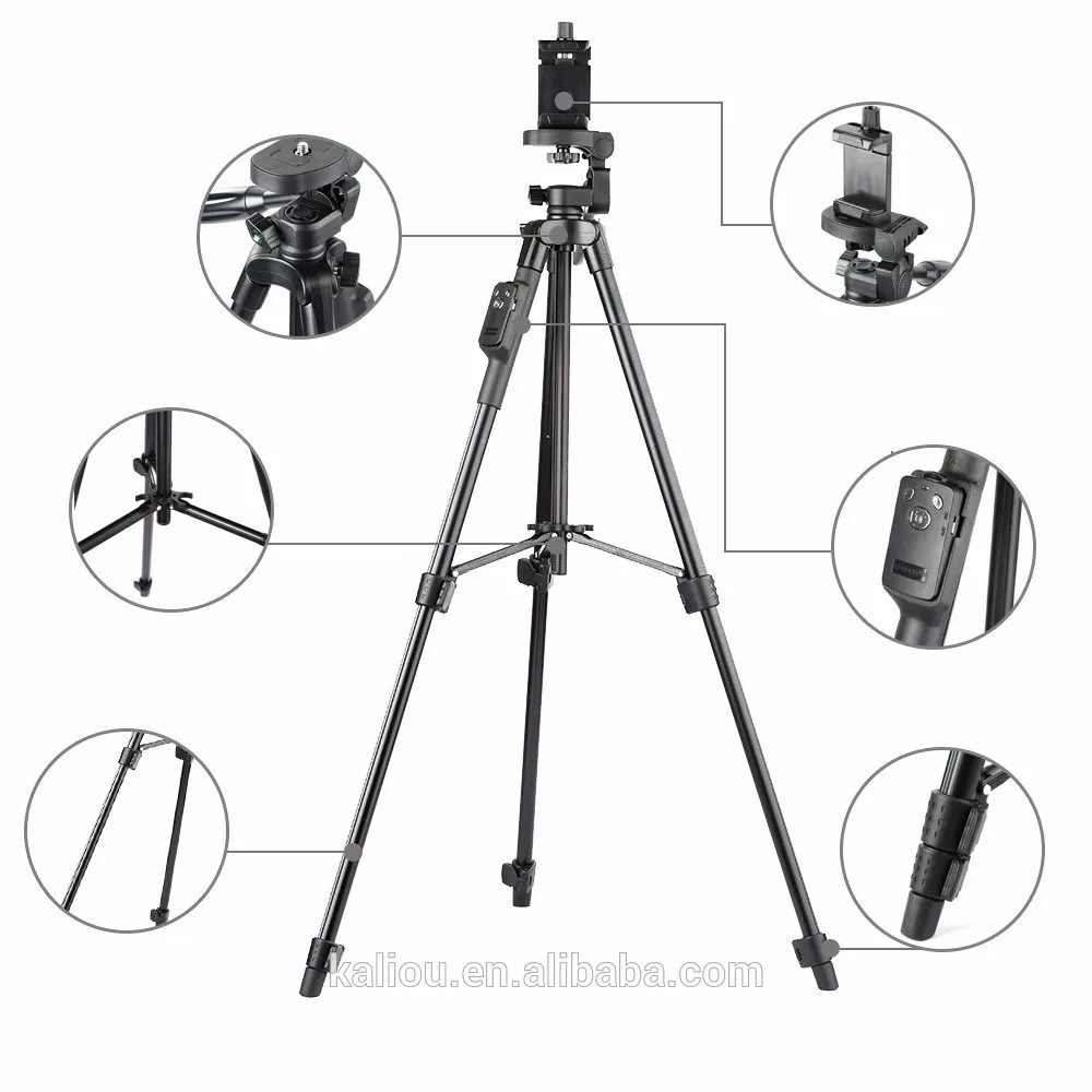 

Kaliou Wholesale Flexible Yunteng 5208 Camera Selfile Tripod with 3-Way Head Remote, Black