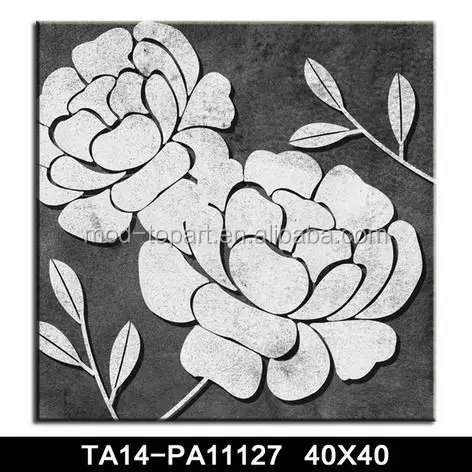 Kualitas tinggi hitam dan putih bunga seni abstrak lukisan 