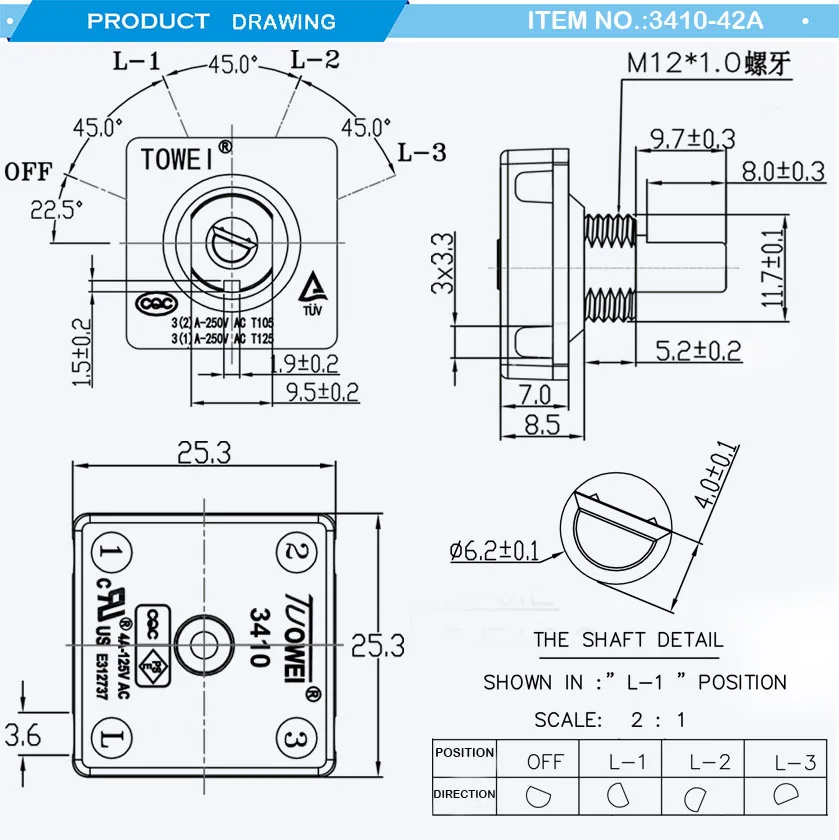 Tuowei Item No.341042a 45 Degree 4 Position 3 Speed Electrical Fan