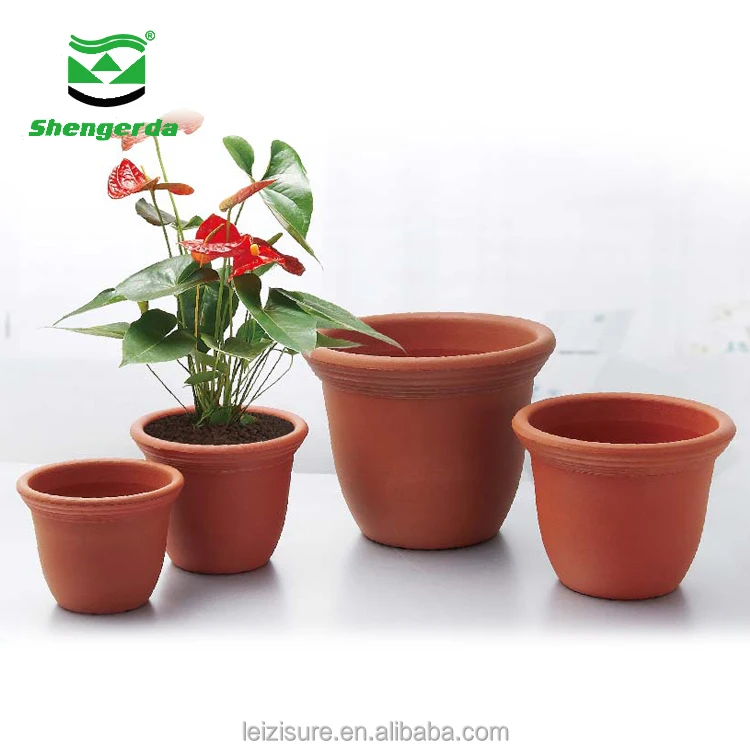 

Terracotta Clay Color Basic Normal Pot Round Plastic Plant Pots and Planter Home Garden Flower Pot