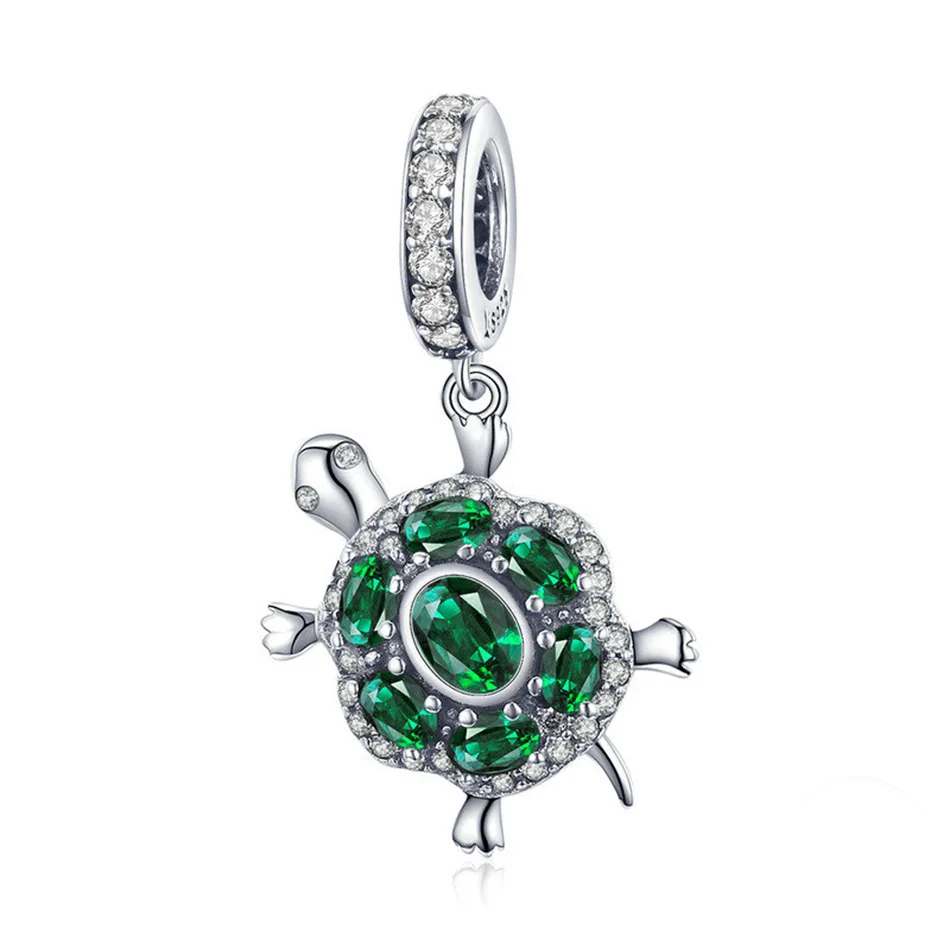 

Genuine 925 Sterling Silver CZ Tortoise Animal Charms Fit Women Charm Bracelets Necklaces Jewelry Turtle Green Shape Charms