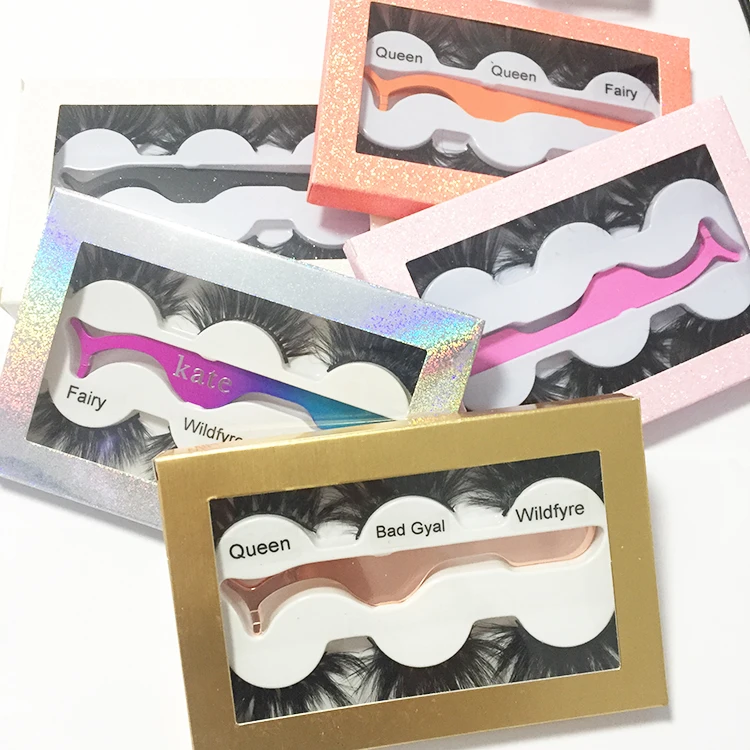 25mm Eyelashes 3 in 1 lash pack Wholesale Natural Long Private Label Mink Eyelashes 3D with tweezers