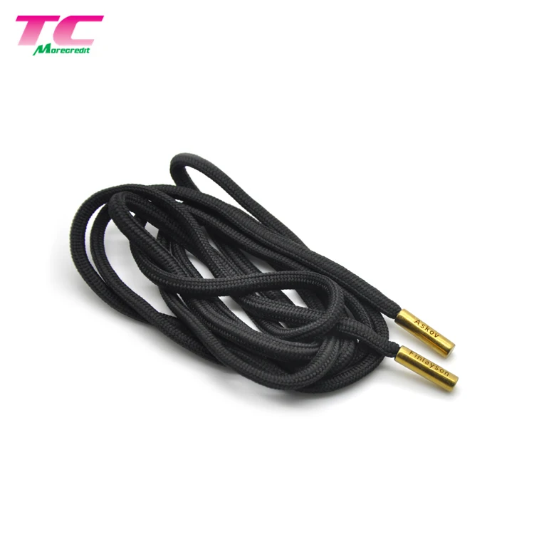 

130cm Classic Black Solid Polyester Rope Hoodie Drawstring With Custom Metal Tips, 5mm Round Hoodie Pants Lace String, Any pantone and metal color available