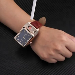 Image of Watch men Rechargeable USB Lighter Watches Electronic Quartz Wristwatches Windproof Flameless Cigarette Lighter