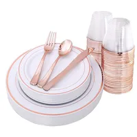 

Disposable Luxury Wedding Rose Gold Plates Plastic Dinnerware Sets