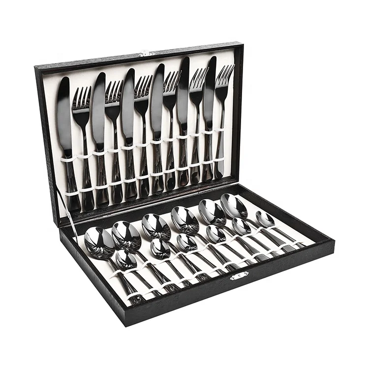 

Stainless steel flatware set with black plated 24pcs,knife spoon and fork sets
