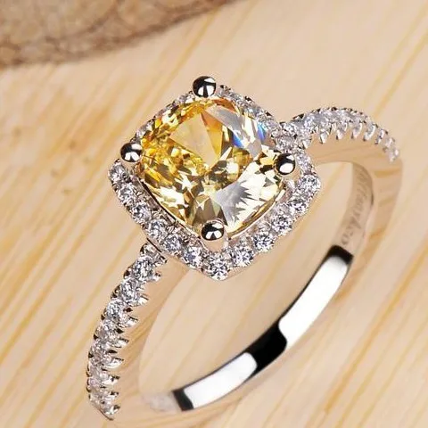 

Factory hot sale square Citrine silver 925 ring for women
