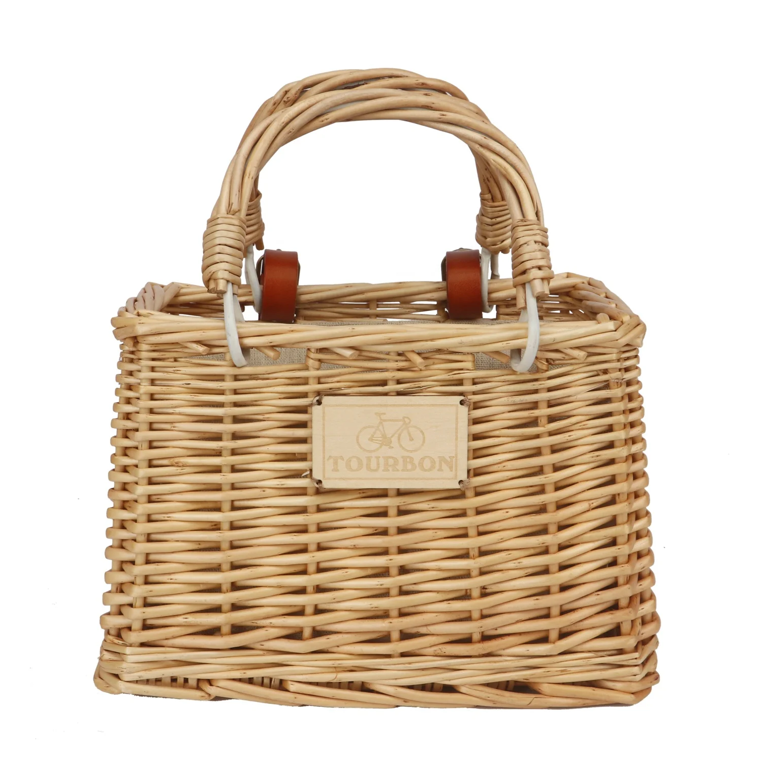 

Cycling rectangular bicycle front handlebar bike wicker basket with handle