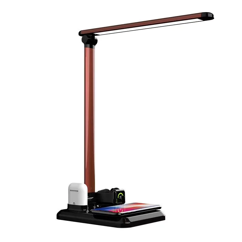 

innovation 2019 LED Desk Lamp with 10W Wireless Charger, 4 in 1 Foldable Desk Light Smart Home Table Lamp for Apple Watch 4/3/2/, Black+brown;white +silver