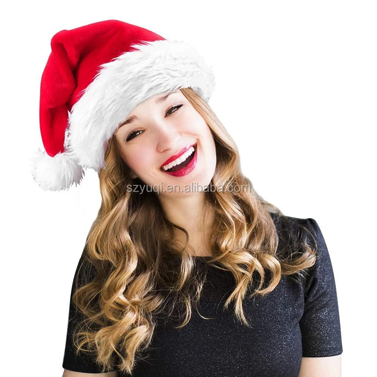 Custom Logo Plush Trim Velvet Santa Hat Christmas Hat
