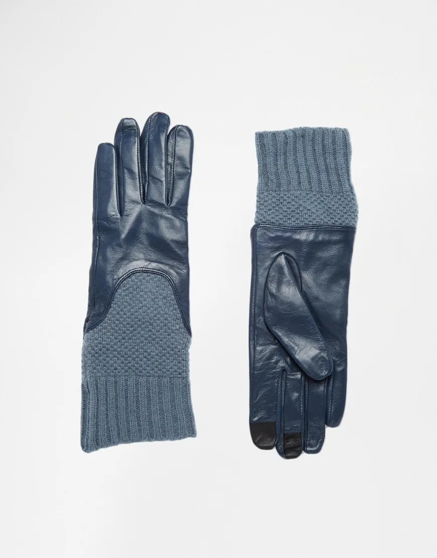 ladies navy blue knitted gloves