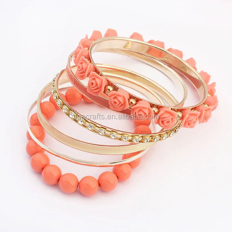 

Crystal roses resin leather multilayer Stretch beaded artificial flower bracelet