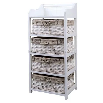 White Wicker Wooden Home Used Storage Chest Of Drawers For