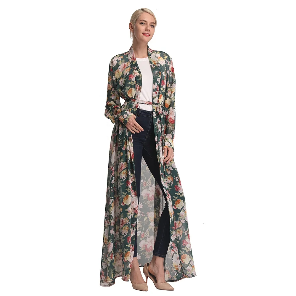 

2019 hot sale high quality chiffon abaya floral women maxi summer dress, Black,navy,white,green