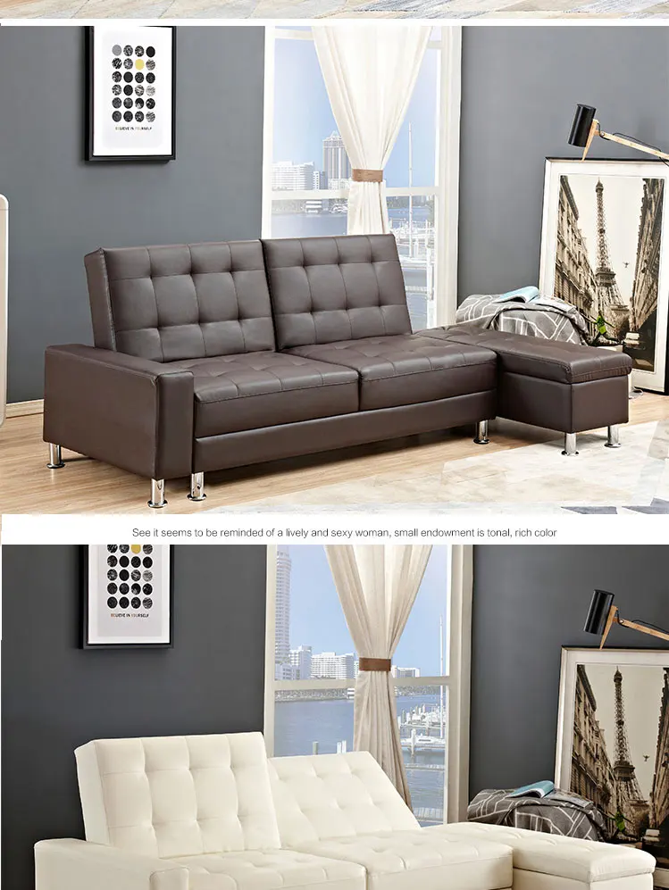 Multipurpose Living Room Storage Box Two Seat Leather Folded Sofa Bed