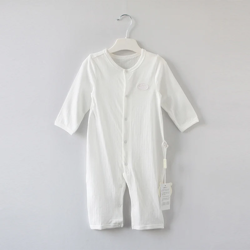 
SIIS 2018 long sleeve white single fabric romper organic baby cotton jumpsuit clothes 