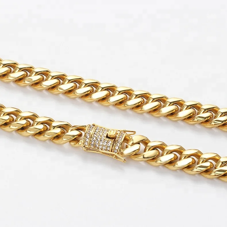 

OUMI Heavy Stainless Steel Miami Cuban Link 18K Gold Chain Necklace, Gold/silver