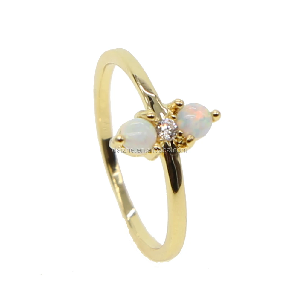 

2021 newest women finger gold rings with opal stone paved thin gold tiny band rings