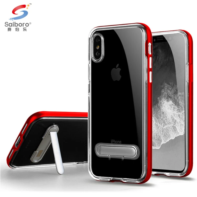 

Newest design high clear for iphone x case transparent black hard,kickstand for iphone 10 cellphone case