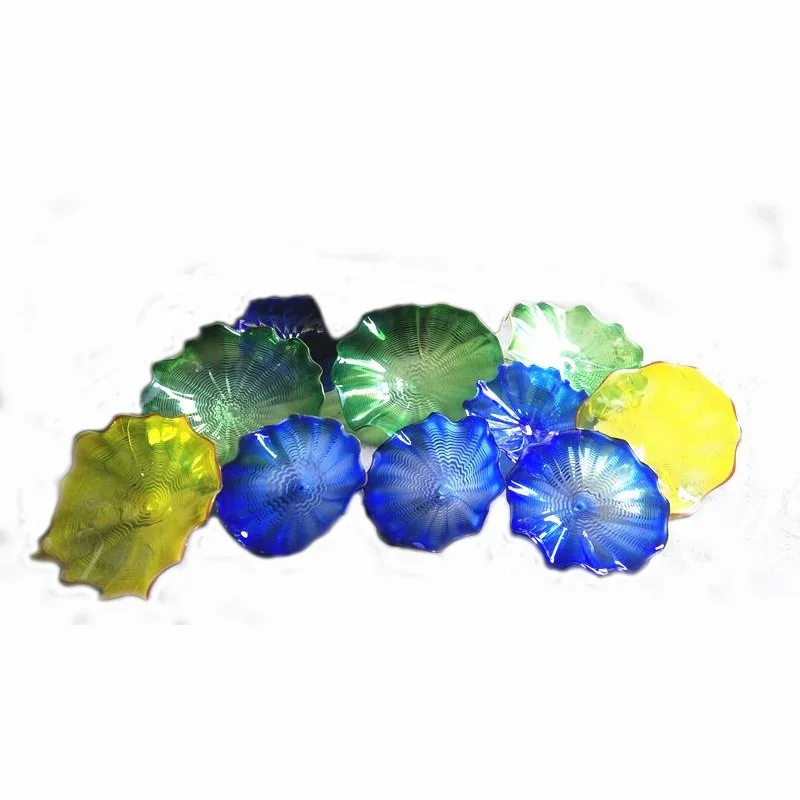 

100% Hand Blown Murano Glass Hanging Plates Wall Art Dale Chihuly Style Borosilicate Glass Art Hand Blown Blue Glass Flower Wall, Customized