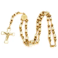 

18K Gold Plating Religious fashion Stainless Steel Cross Beaded Chain Rosary Necklace