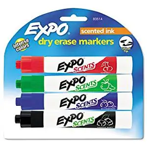 EXPO Products - EXPO - Scents Dry Erase Markers, Chisel Tip, Assorted Colors, 4/Pack - Sold As 1 Set - Bold, vibrant colors with a pleasant scent for attention-getting communication. - Versatile chisel tip allows for broad or fine writing. - Writes on whiteboards, glass and most non-porous