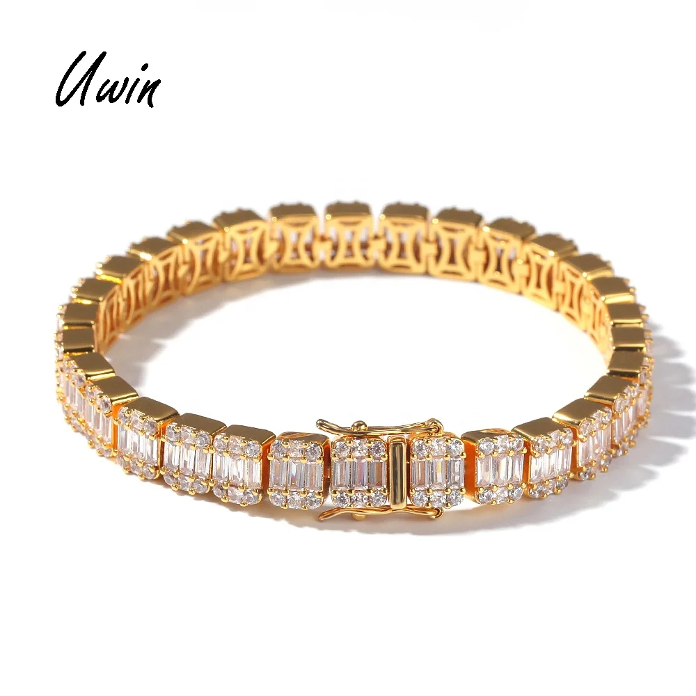 

UWIN Hip Hop Zirconia Baguette Bracelet Mens Diamond Tennis Bracelet Singers Rappers Bling CZ Bracelets