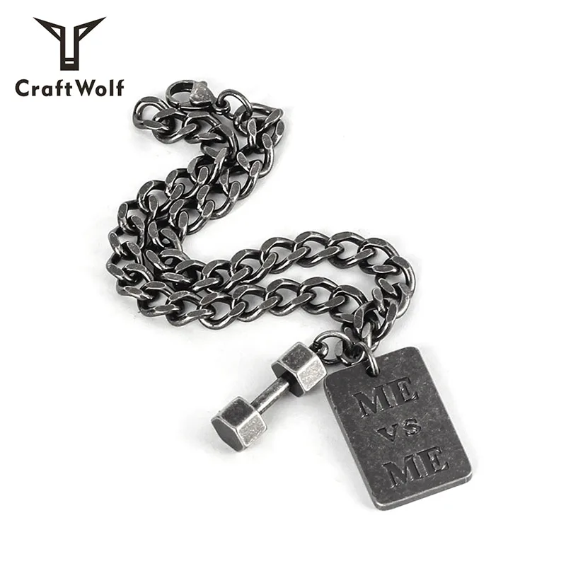 

Craft Wolf Fashion Jewelry Men Women Stainless Steel Dumbbell Bracelet, Old silver