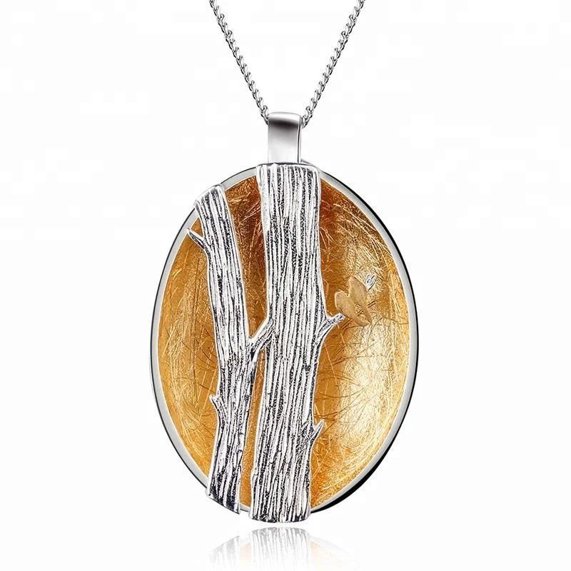 

Birds on Branches sterling silver pendant, Brushed silver