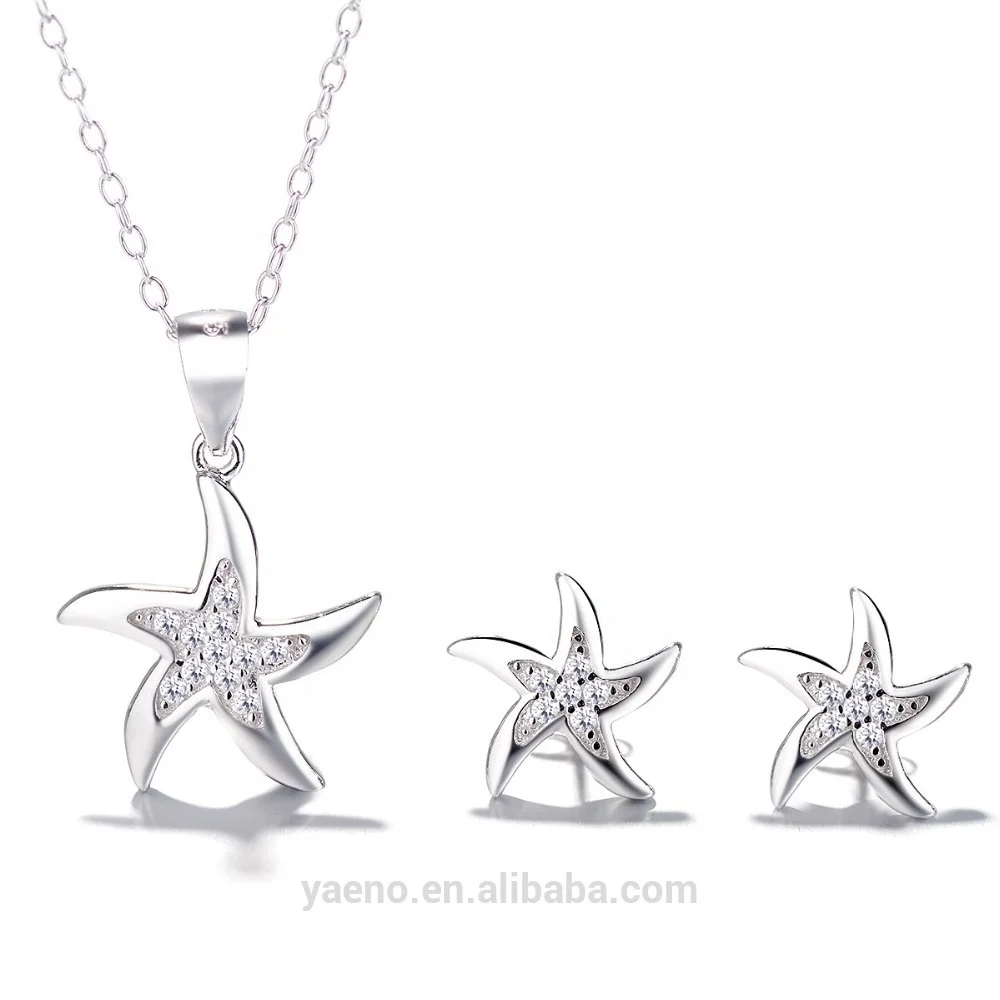 

Fashion 925 Sterling Silver with Rhodium Plated Starfish Jewelry Necklace Set, As customer request