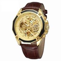 

Men's fashion leisure belt wristwatches forsining waterproof automatic mechanical hollow watches