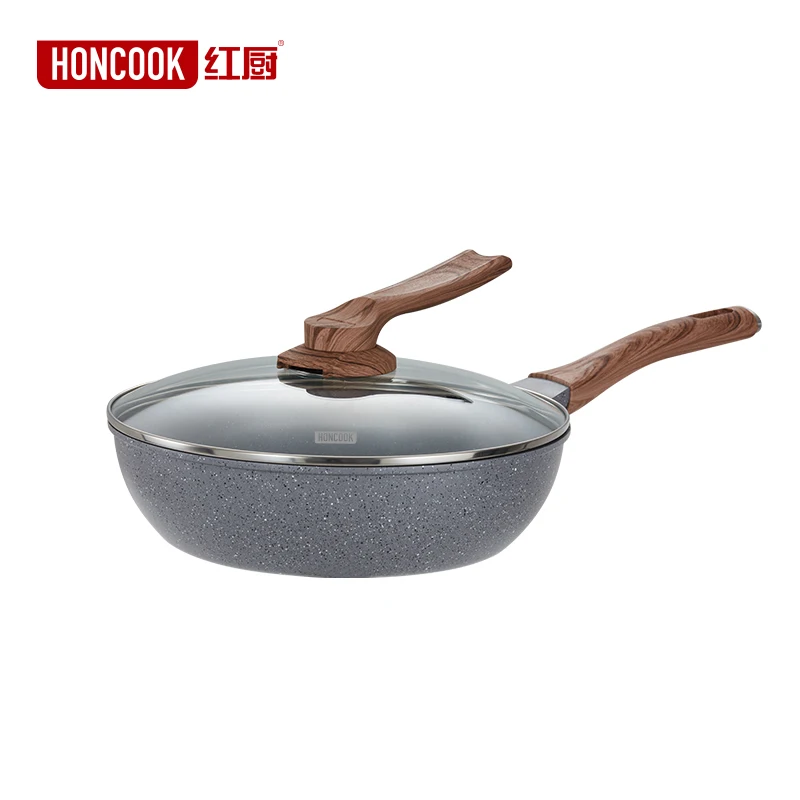 

Die Cast Aluminum Marble Coating Chinese Wok Stirfry Pan Home Cooking Pan Induction Bottom Bakelite Handle, Grey