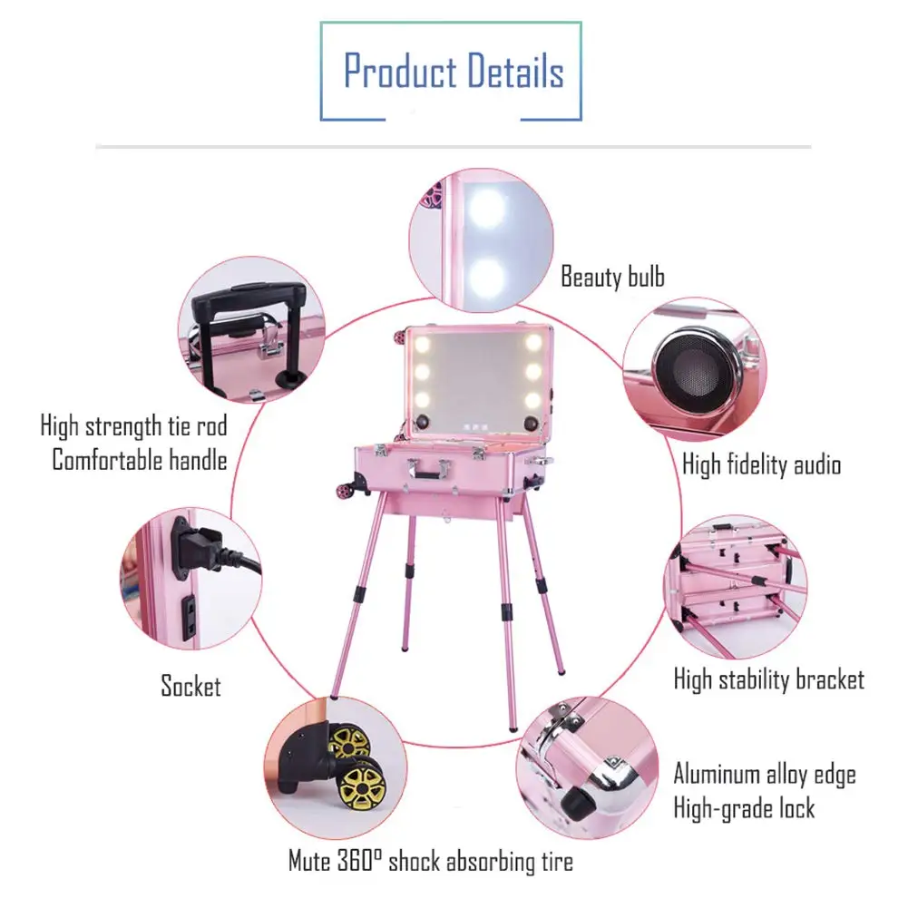 rolling trolley aluminum cosmetic case