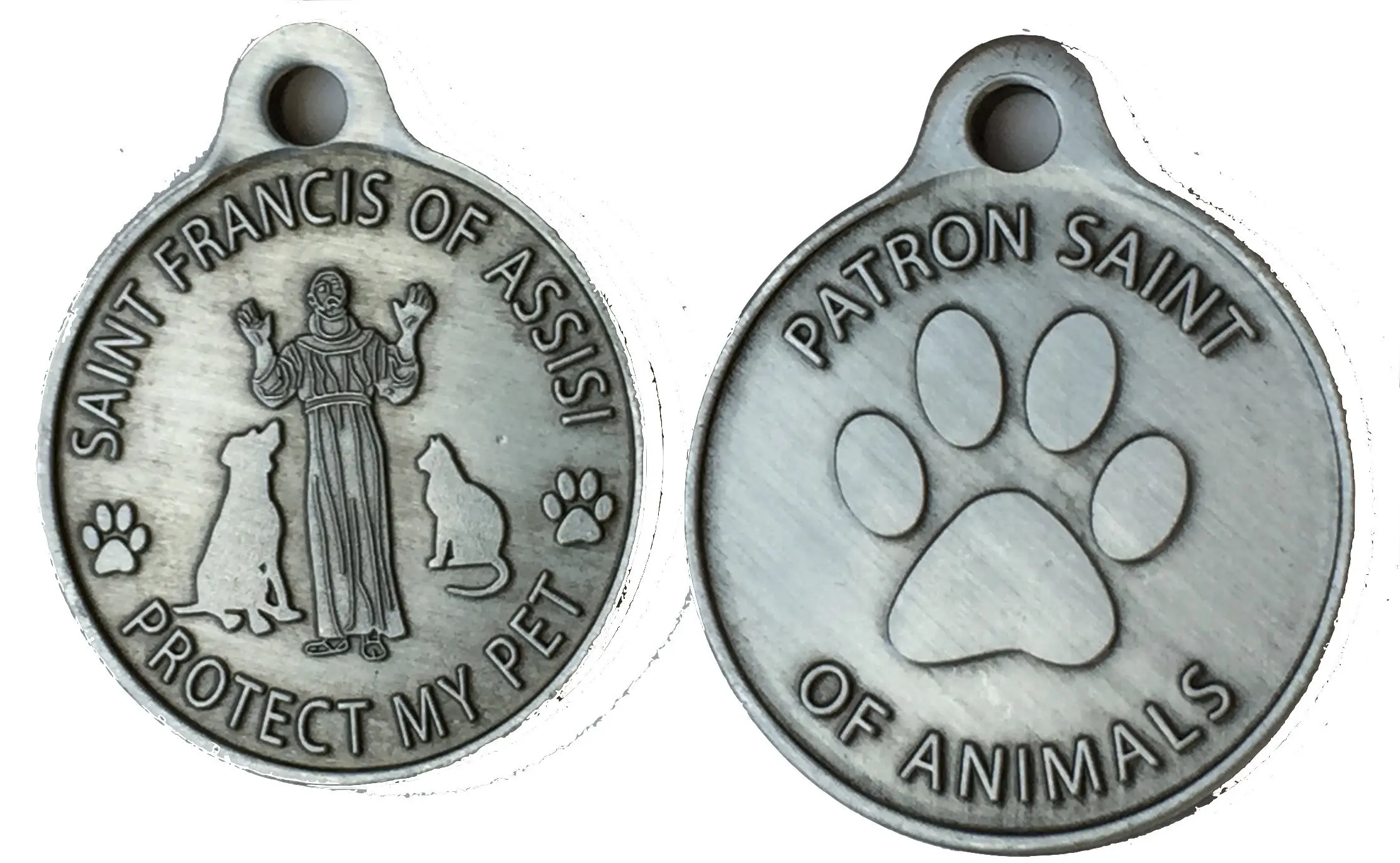 1 Inch Pewter Saint Francis of Assisi Protect My Dog Collar Medal.