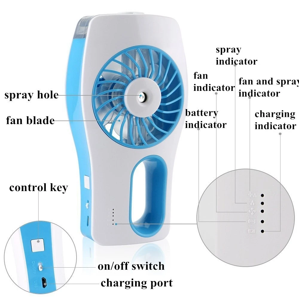 Personal Cooling humidifier Portable USB Misting Fan Built-in Rechargeable 