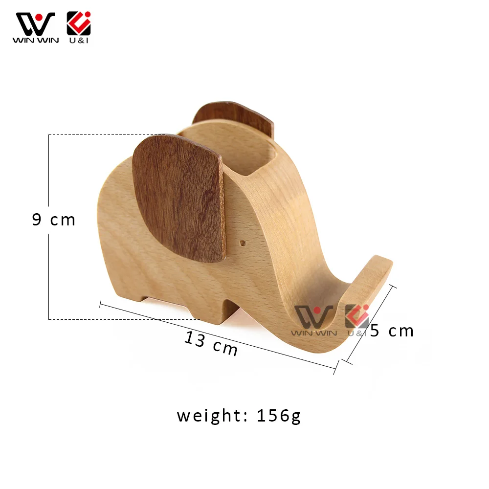 

Cute Boys Girls School Supplies Phone Holder Wood Elephant Pen Box, Natural wood material