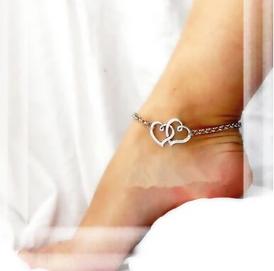 

Sexy Women Double Heart Anklet Chain Sandal High Heel Shoe Foot Ankle Bracelet, Silver ,gold